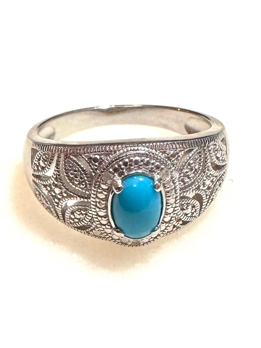 Blue Sleeping Beauty Turquoise Rhodium Over Sterling Silver Halo Ring 0.03ctw